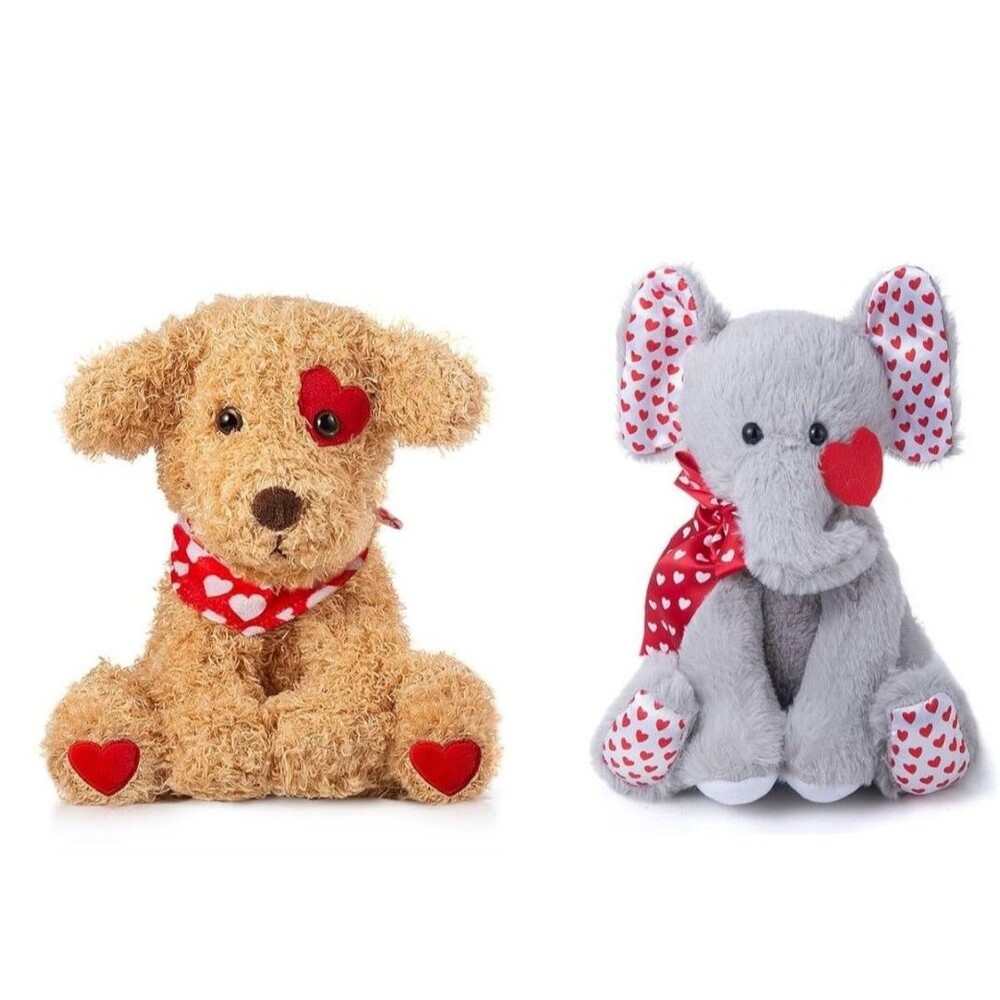 Valentine's Stuffed Animal, 11 Inch Stuffed Animal Dog Puppy + Elephant New